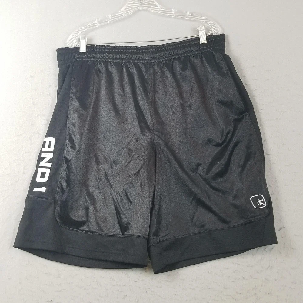 AND1 Shorts Mens XL Black Athletic Basketball Mesh Drawstring 11 Inseam